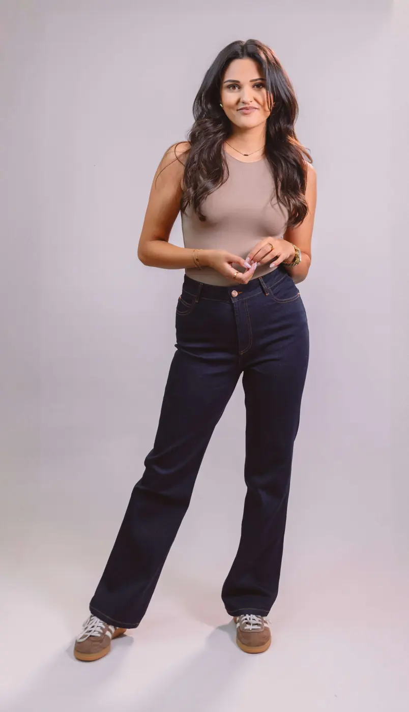 Petite Retro Flared Jeans – Dark Blue — detailfoto 3