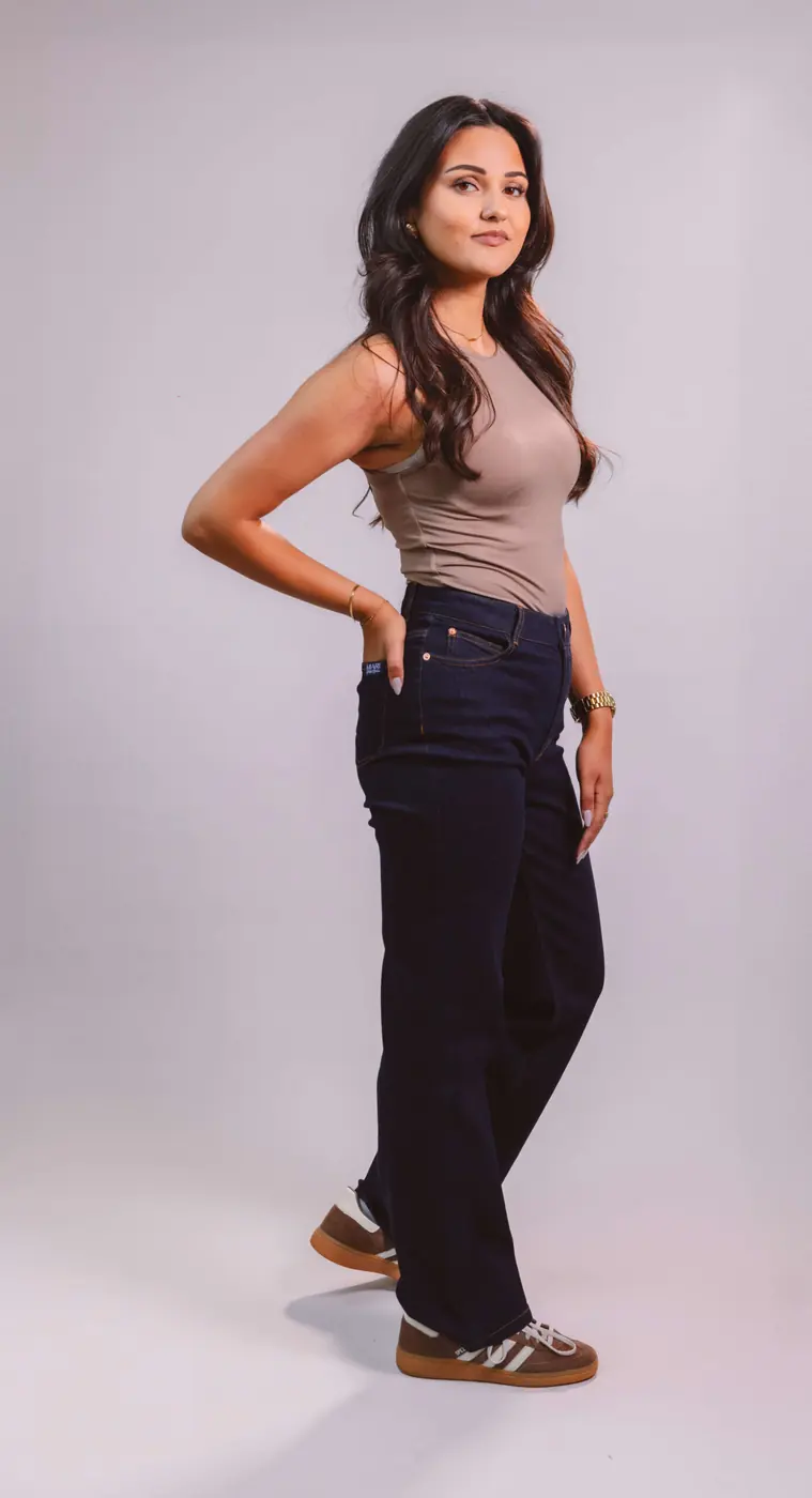 Petite Retro Flared Jeans – Dark Blue — detailfoto 4