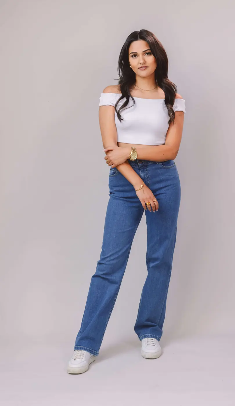 Petite Retro Flared Jeans – Mid Blue — detailfoto 4