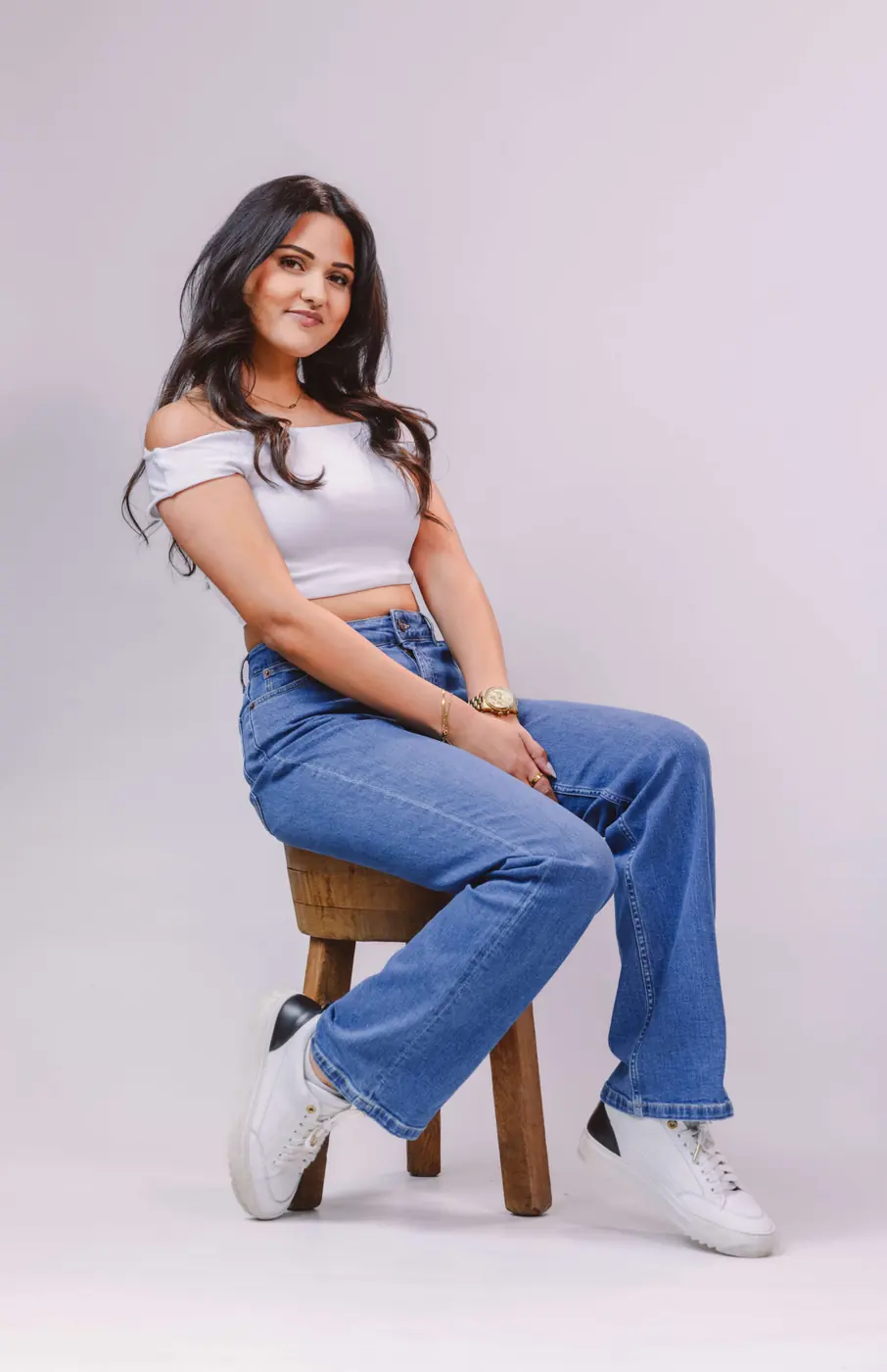 Petite Retro Flared Jeans – Mid Blue — detailfoto 5