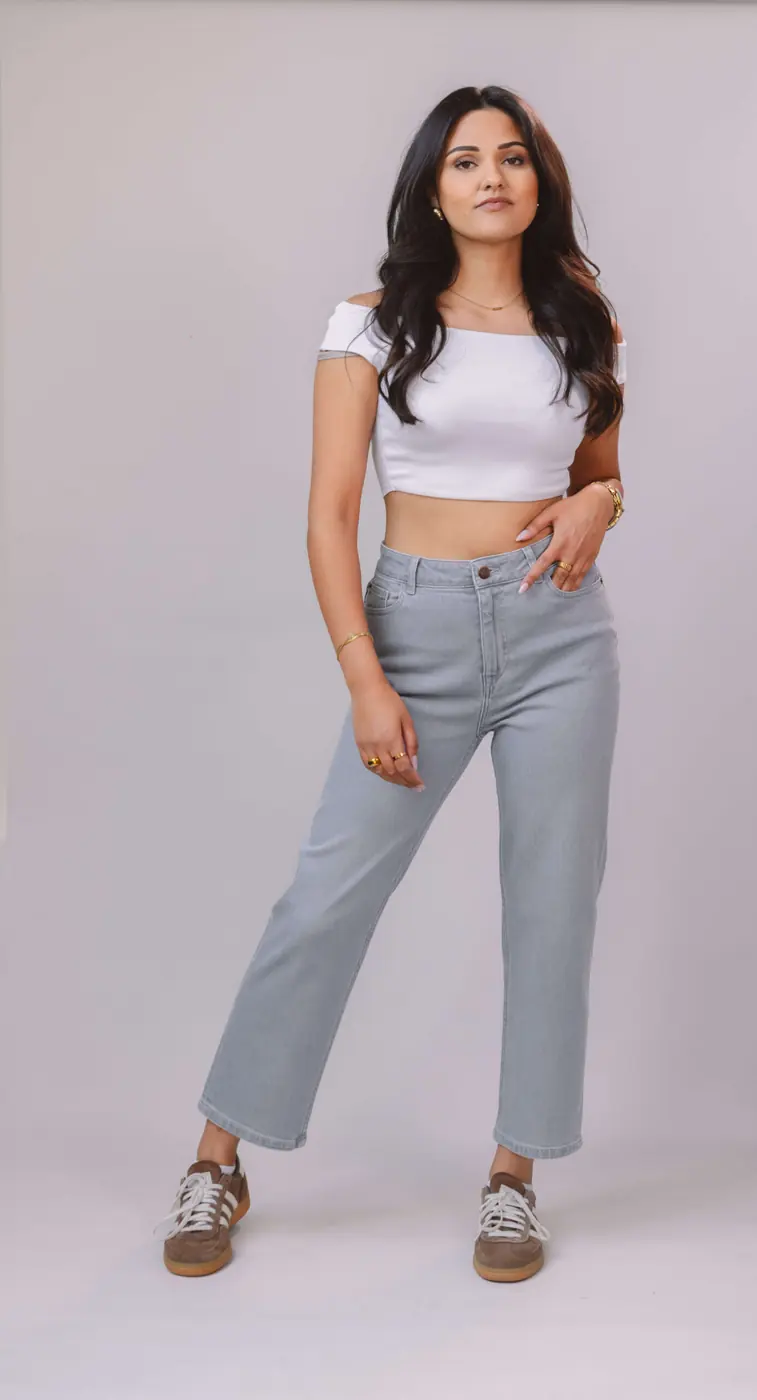 Petite Straight Ankle Jeans – Light Grey — detailfoto 4