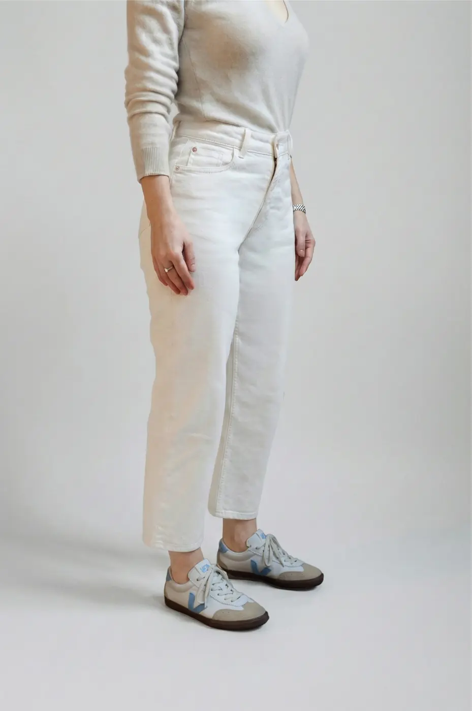 Petite Straight Ankle Jeans – Off-white (Cloud Dancer) — detailfoto 7