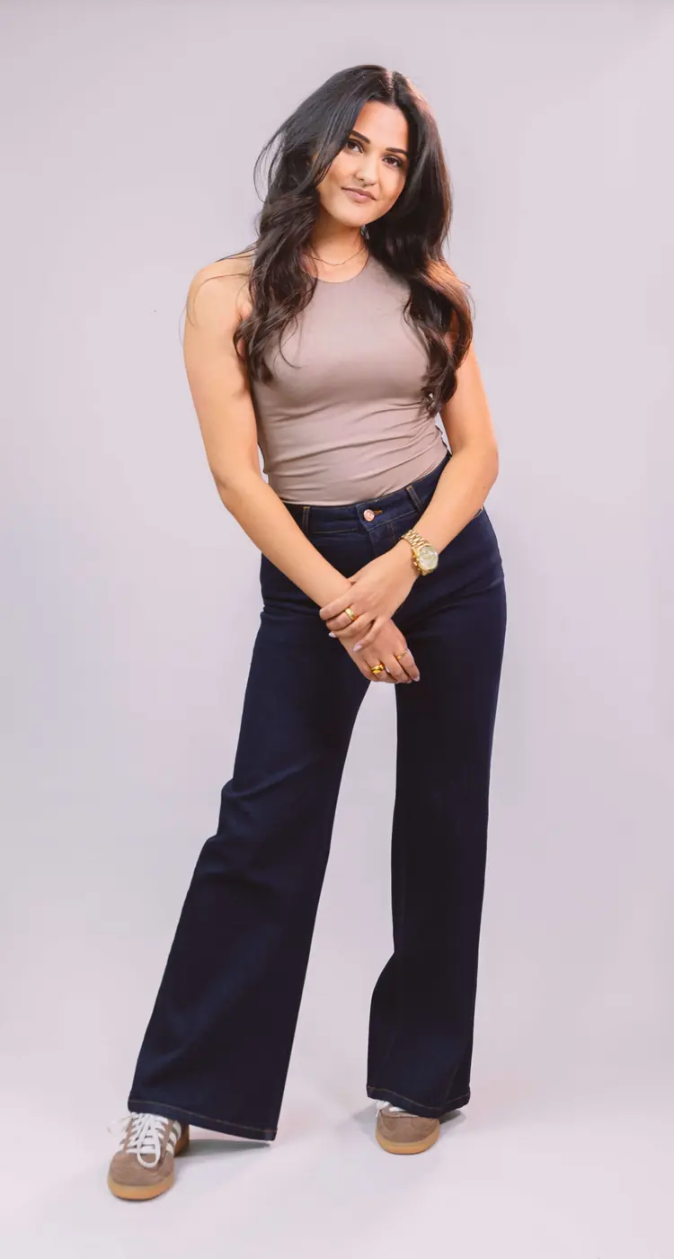 Petite Wide Leg Jeans – Dark Blue — detailfoto 3