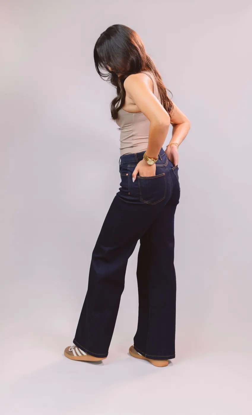Petite Wide Leg Jeans – Dark Blue — detailfoto 4