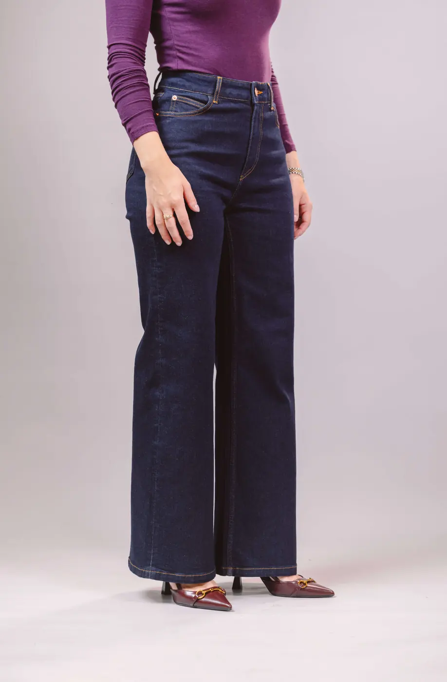Petite Wide Leg Jeans – Dark Blue — detailfoto 5