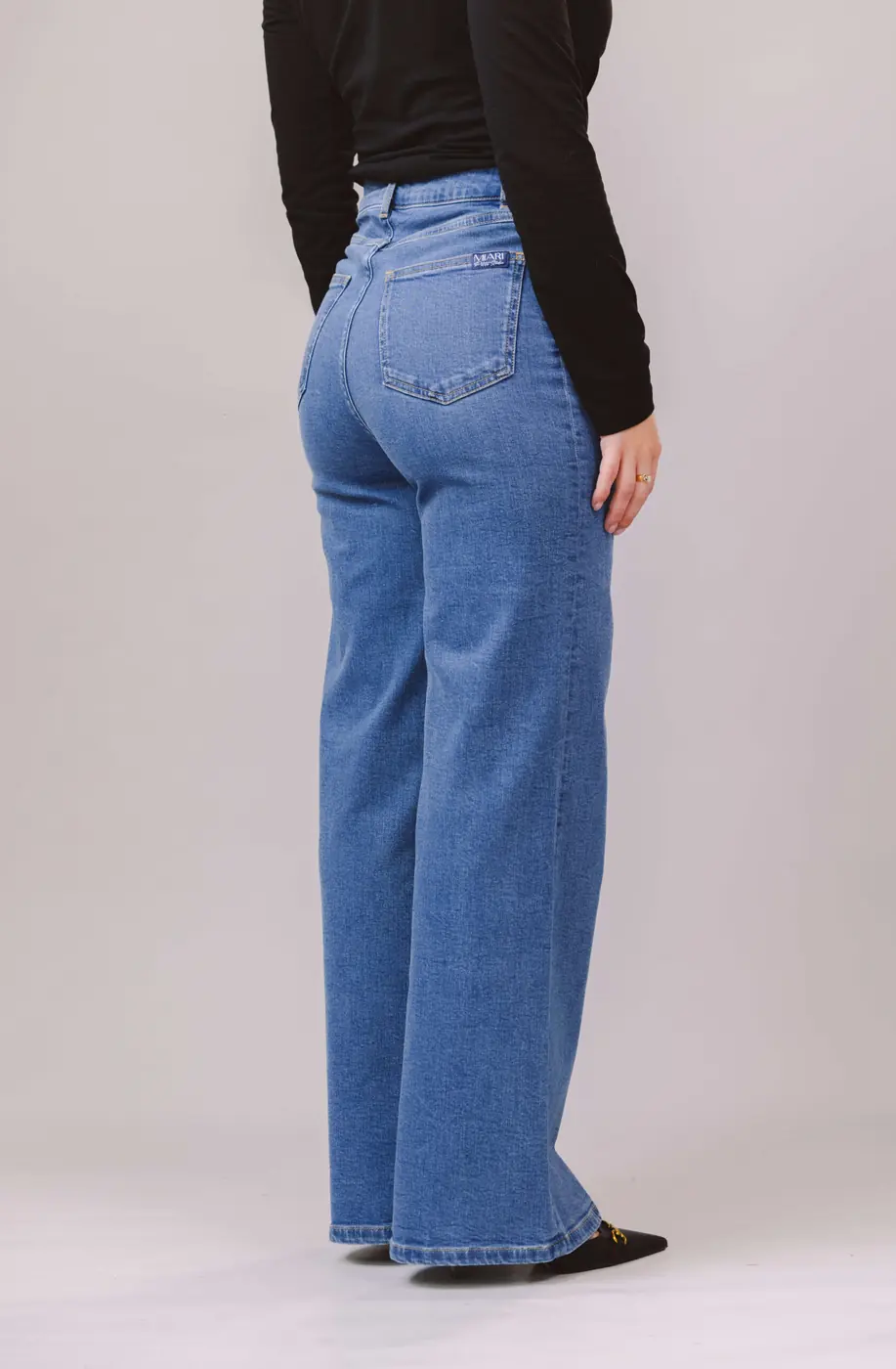 Petite Wide Leg Jeans – Mid Blue — detailfoto 6