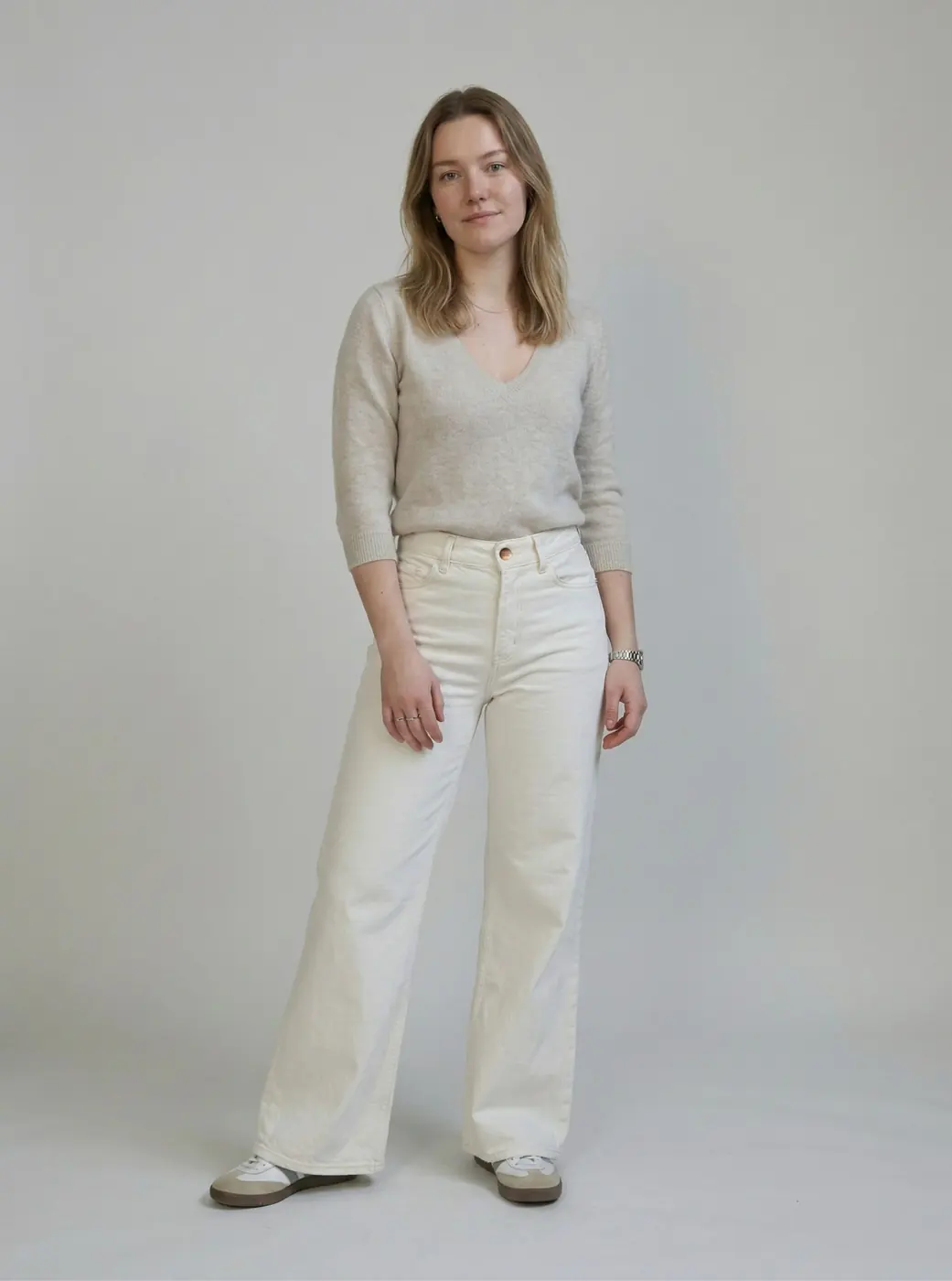 Petite Wide Leg Jeans – Off-white (Cloud Dancer) — detailfoto 3